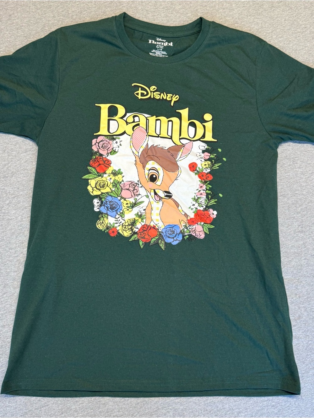 Disney Bambi Short Sleeve Tee in Forest Green with Floral Print